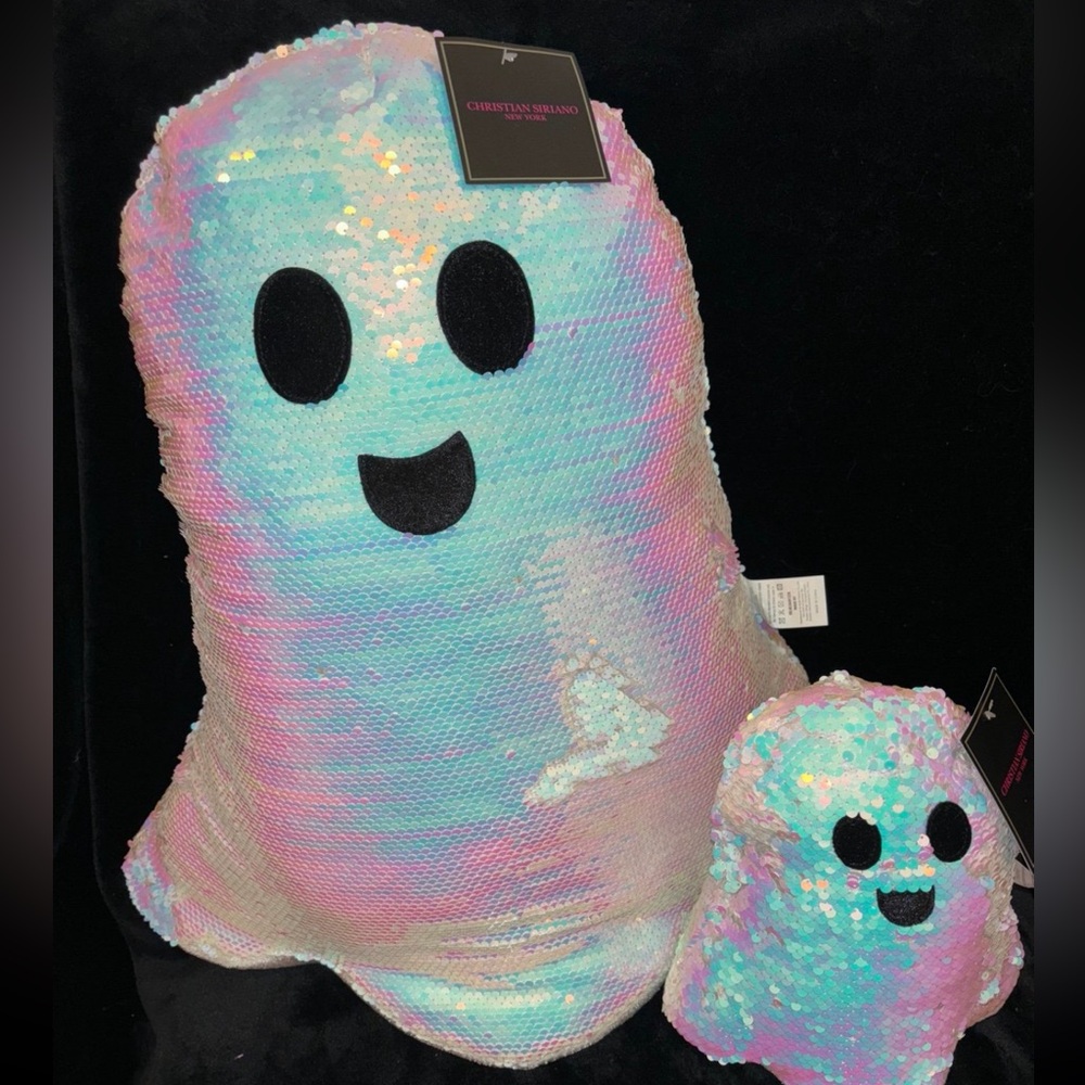 Christian Siriano LARGE Sequin Halloween Ghost Decor Pillow Plush iridescent 👻